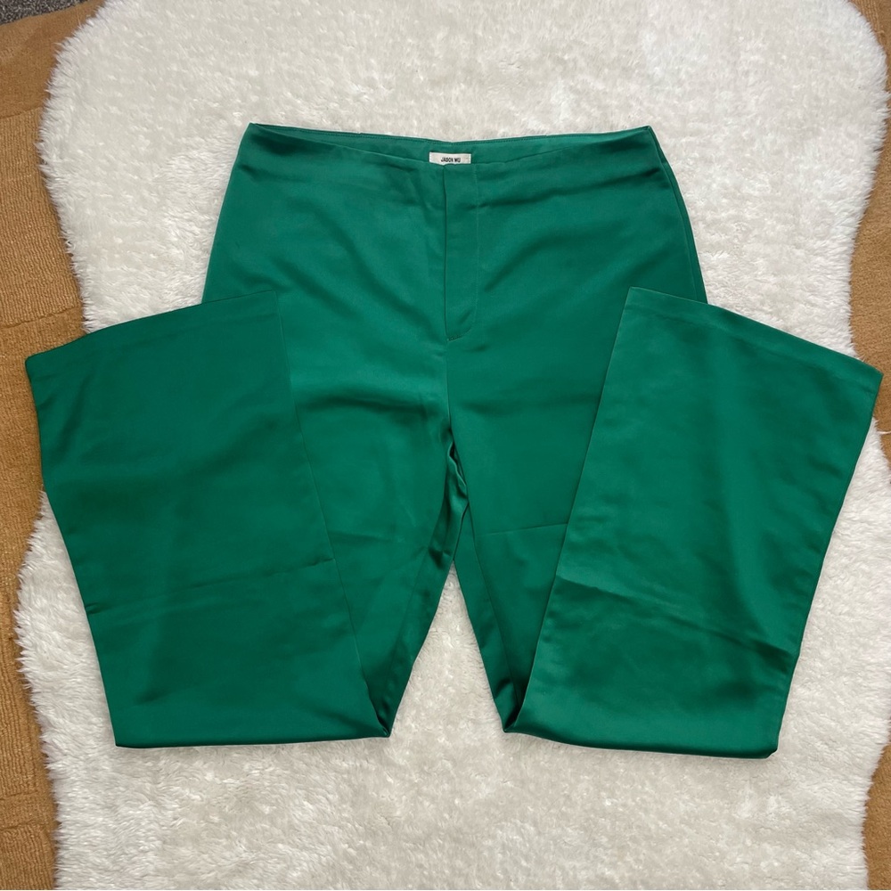 Jason Wu dark kelly green satin trousers